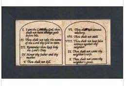 Catholic Ten Commandments on Jerusalem Stone Plaque - 11 x 9 Black Frame