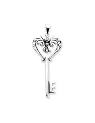 Heart and Bead Key Pendant in Sterling Silver - 1 3/4 Inch