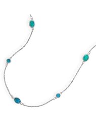 16 Inch + 2 Inch Rhodium Plated 925 Sterling Silver Synthetic Blue Opal Necklace