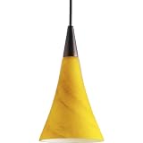 Progress Lighting P6140-174Y 12 Volt Low Voltage T4 Mini-Pendant Trumpet with Yellow Mottled Glass, Urban Bronze