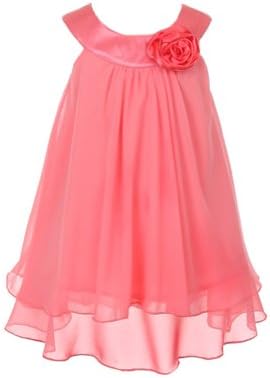 Soft & Flowy Chiffon Pageant Holiday Flower Girl Party Dress - Coral 12