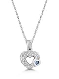 18k White Gold or Yellow Gold Aquamarine and Diamond Double Heart Pendant (1/4 ct. tw.)