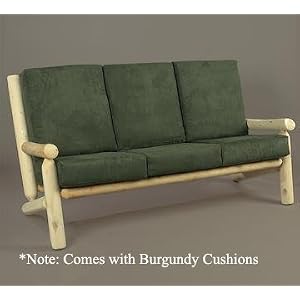 66 Natural Northern Cedar Indoor Adirondack Couch with Burgundy Cushions