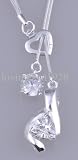 Silver drop two stone pendant necklace 18 chain in box wedding
