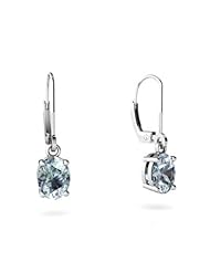 Genuine Aquamarine 14kt White Gold Lever Back Earrings