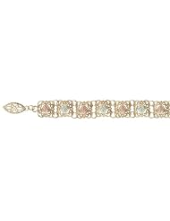 Womens Tricolor Gold and Filigree Box Link Bracelet in in Black Hills Gold Motif, 7"