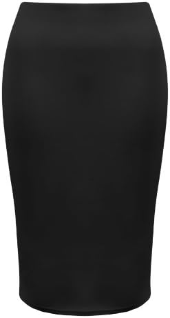 New Womens Ladies Plain Stretch Bodycon Pencil Tube Jersey Office Midi Skirt - BLACK - UK 12 - (95% Polyester 5% Elastane)