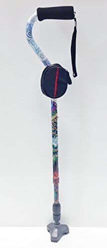 Walking cane Peacock design with piviting tip, strap amd coin purse for keys, coins and more