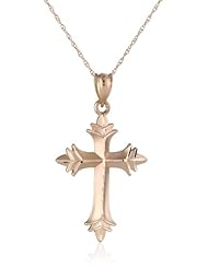 Duragold 14k Yellow Gold Diamond-Cut Concave Cross Pendant Necklace, 18"