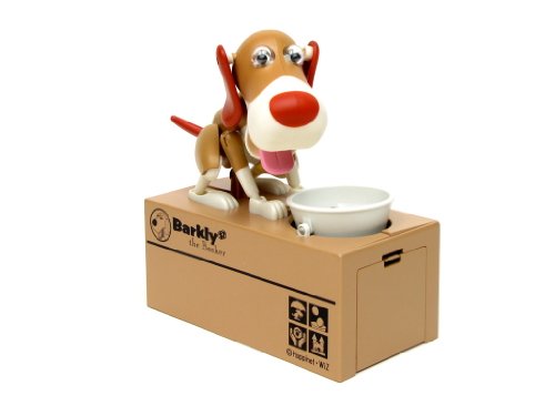 Barkly the Banker Brown Dog Puppy Piggy Bank Toy Coin Munching Battery Operated