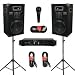 New Studio Speakers 15 Three Way Pro Audio Monitor Pair, Stands, Amp, Cables and Mic Set for PA DJ Home or Karaoke 1500CSET
