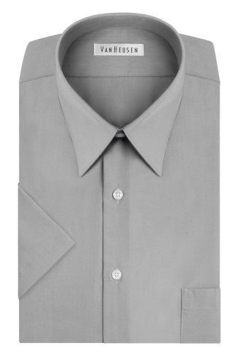 Van Heusen Short Sleeve Poplin Solid Dress Shirt - Greystone