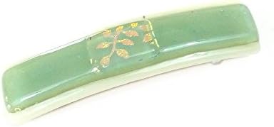 French Barrette, Hair Clips for Women, Sage Green Ivory and Gold, Art Glass