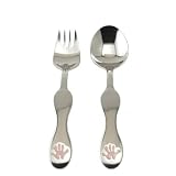 Stainless Steel Children's Flatware, Pink Handprint, Set of 2