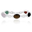 Sterling Silver Bracelet with Scarab cut Genuine Aventurine, Onyx, Rose Quartz, Tiger Eye, Lapis