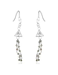 1.10 Cts Beads Light Yellow Rough Diamond Dangle Earrings in Silver