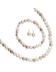 Genuine IceCarats Designer Jewelry Gift Sterling Silver Multicolor Fw Cultured Pearl Earring/Bracelet/Necklace Set