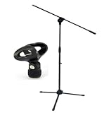 eSecure Professional Boom Microphone / Mic Stand On Tripod with Adjustable Height & Angle+ FREE MIC CLIP