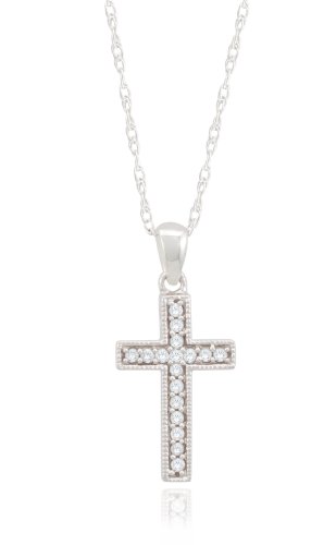 Deal 10k White Gold Cross Diamond Pendant (1/10 cttw, I-J Color, I2-I3 Clarity), 18” Guides