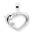 14k White Gold Solid Polished Open-Backed Dolphin Heart Pendant