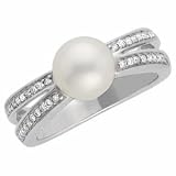 08.00 Mm 1/5 Ctw 14K White Gold Freshwater Cultured Pearl & Diamond Ring