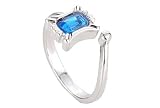 .925 Sterling SilverBlue Rhinestone Open Back Adjustable Ring Band