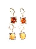 Sterling Silver Cognac Color Amber Earrings