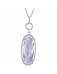 14K White Gold Double-Sided Checkerboard Cut Rose de France Amethyst and Diamond Pendant -- LIFETIME WARRANTY