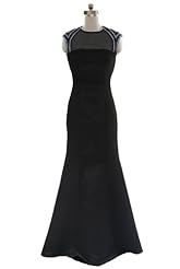 Floor Length Sleeveless Round Neck Mermaid Natural   Waistline Satin Lace Sheer Illusion Prom Dress 