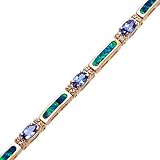 14k Yellow Gold Tanzanite, Diamond and Opal Inlay Bracelet