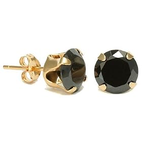Black Round Cut Cubic Zirconia CZ Gold Silver Vermeil Stud Earrings