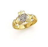 14k Two-Tone Diamond Claddagh Ring - Size 7.0