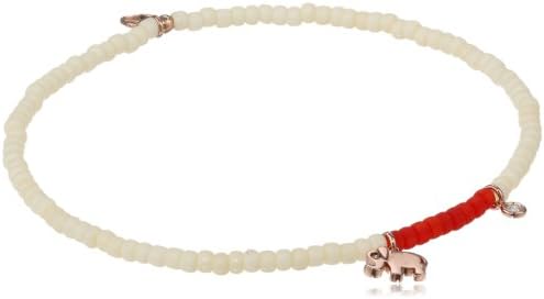 Shy by Sydney Evan Elephant Diamond Bezel Vanilla Beads Rose Charm Bracelet, 6"