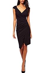 V-neck Cocktail Short Ruched Asymmetric Lace Polyester/Satin Club Dress/Evening Dress/Prom Dress/Wedding Party Dress 