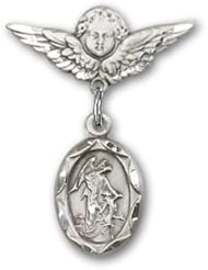 Sterling Silver Baby Badge with Guardian Angel Charm and Angel w/Wings Badge Pin