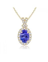 2.02 ct Oval Tanzanite and Diamond Vintage Pendant Necklace