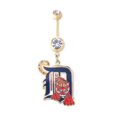 Detroit Tigers 316L Stainless Steel Belly Ring with Cubic Zirconia - 14G - 5/8 Inch Bar Length - Sold Individually