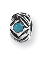 Turquoise CZ, Two-Stone Charm in Silver for 3mm Charm Bracelets