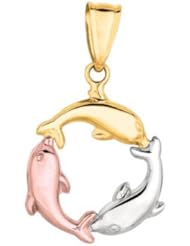 14K Tricolor Gold 3 Dolphins Pendant