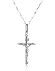 10k White Hollow Medium Crucifix Cross Pendant Necklace, 18"