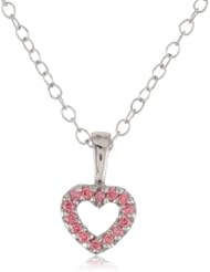 Childrens Sterling Silver Open Heart with Pink Cubic Zirconia Pendant Necklace, 15"