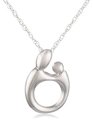 Klassics 10k White Gold Polished Mother and Child Pendant Necklace , 18"