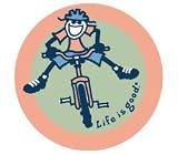 LIFE IS GOOD COAST MOUNTAIN BIKE ROUND STICKERS (PACK OF 2) PERFECT FOR SPREADING CHEER AND OPTIMISM!
