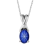 Created Blue Star Sapphire and Diamond Pendant