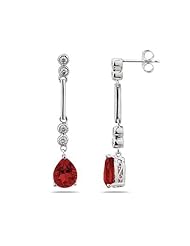 Garnet & Diamond Dangle Earrings in 14K White Gold