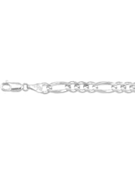 8" 14K White Gold 6.0mm (1/4") Polished Diamond Cut Alternate 3 Round 1 Long Oval Shape Classic Figaro Chain w/ Lobster Clasp