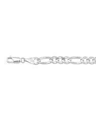14K 20" White Gold 6.0mm Polish Diamond Cut Alternate 3 Round 1 Long Oval Shape Classic Figaro Chain With Lobster Clasp