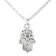 Small Reversible Hamsa Hand Pendant with Decorative Scrolls in Sterling Silver on a 16" Rolo Chain, #8218