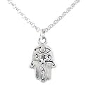 Reversible Hamsa Hand Pendant with Decorative Scrolls in Sterling Silver on a 16" Rolo Chain, #8218