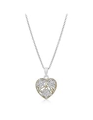 Alexander James White Gold Rhodium and 14k Gold Bonded Floral Heart Pendant in a Silvertone and Goldtone Chain Included